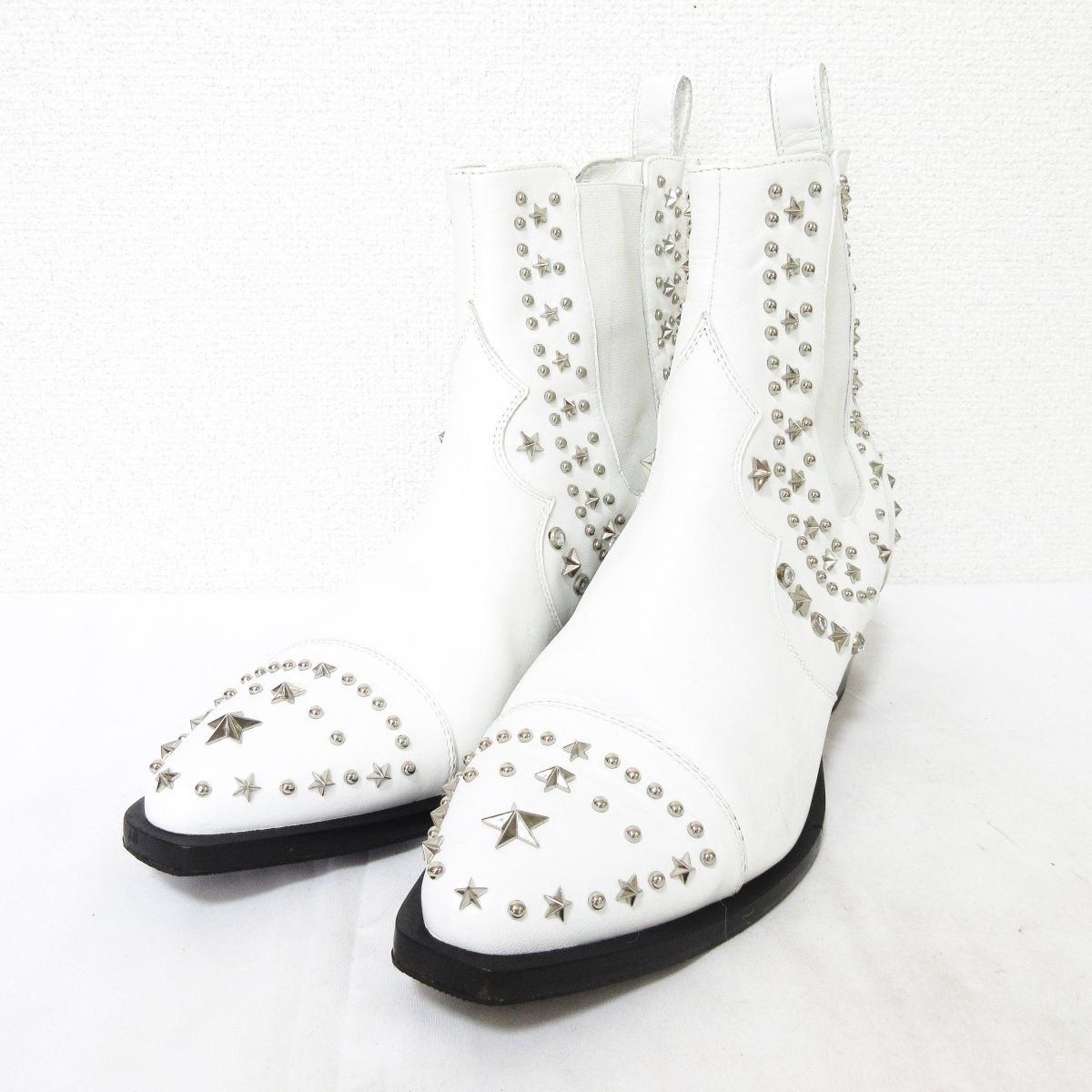 良品 PHILIPP PLEIN フィリッププレイン レザー スタッズ ウエスタンブーツ 39 約24.5cm 白 ホワイト