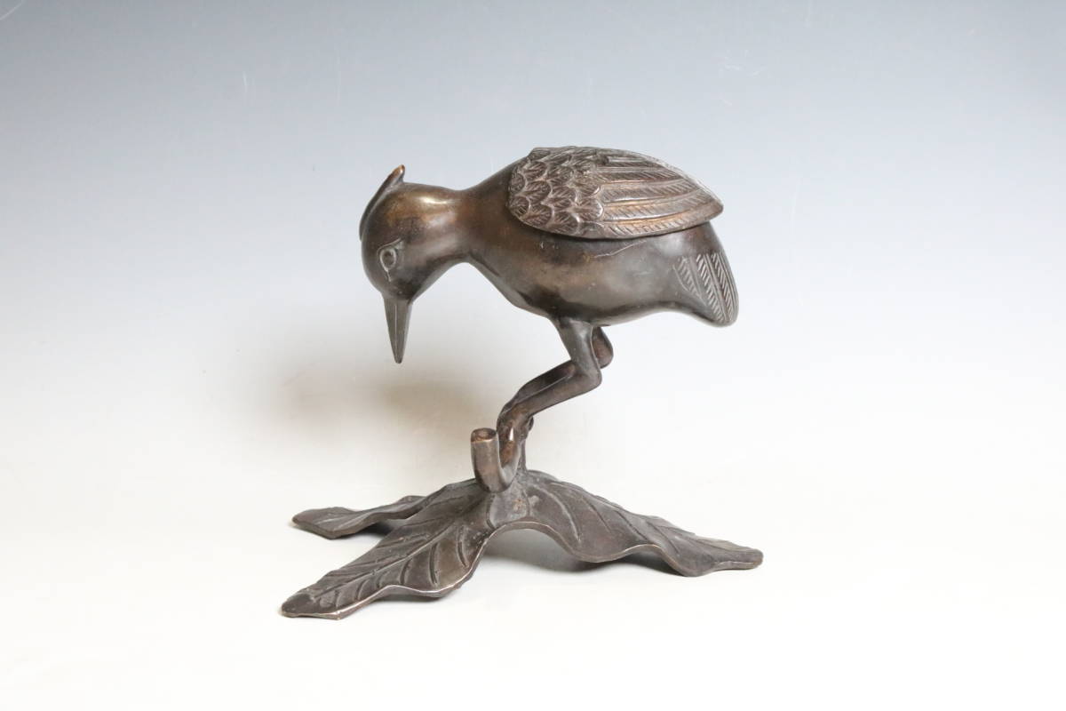 古銅　鳥香炉 香炉 - 双鳥文 | 獣頭 CZ652 銀象嵌 雲透火舎 獅子摘