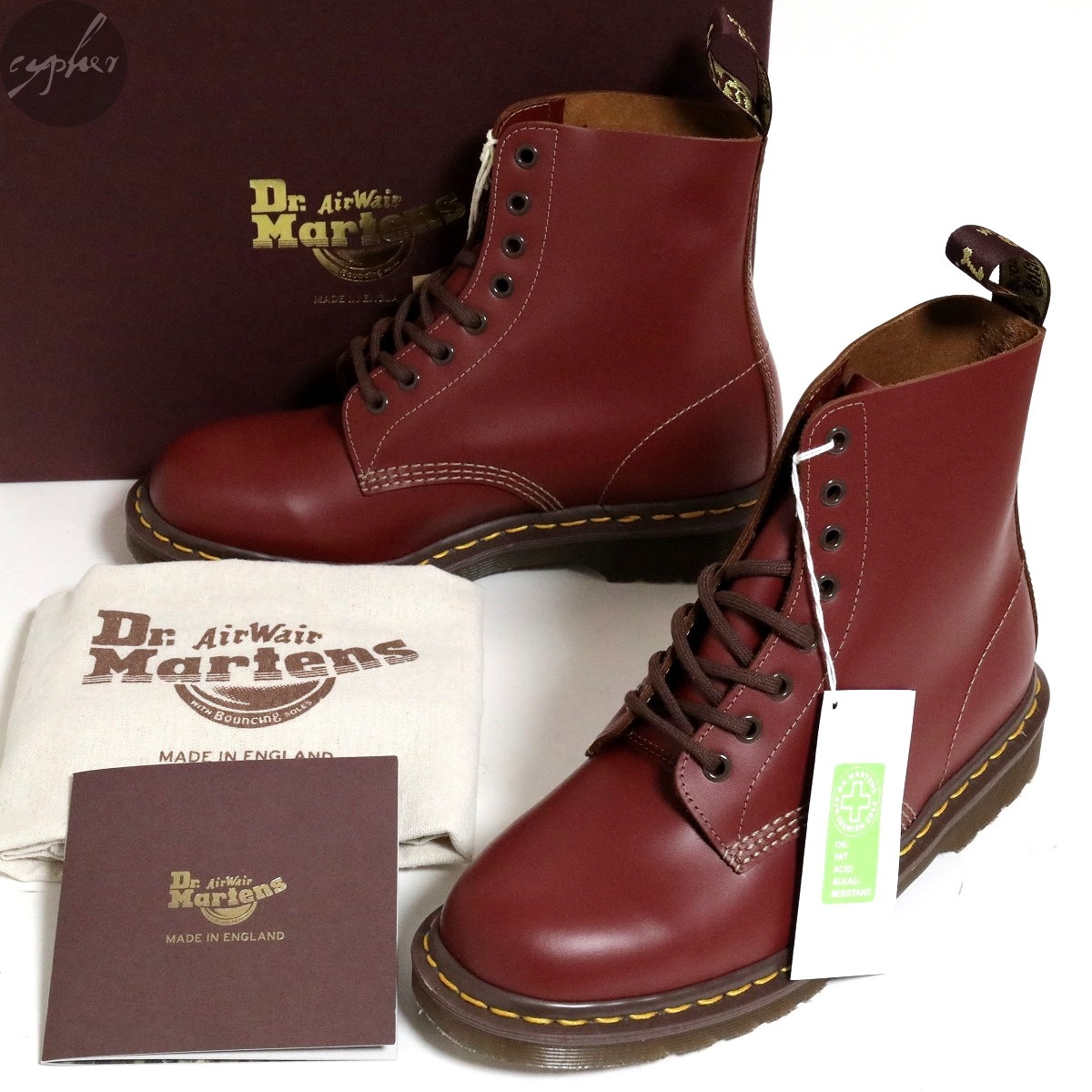 UK9.5 28.5cm 新品 英国製 Dr.Martens VINTAGE 1460 8 EYE HOLE レザー レースアップ ブーツ オックスブラッド 8 新品 ドクターマーチン 赤