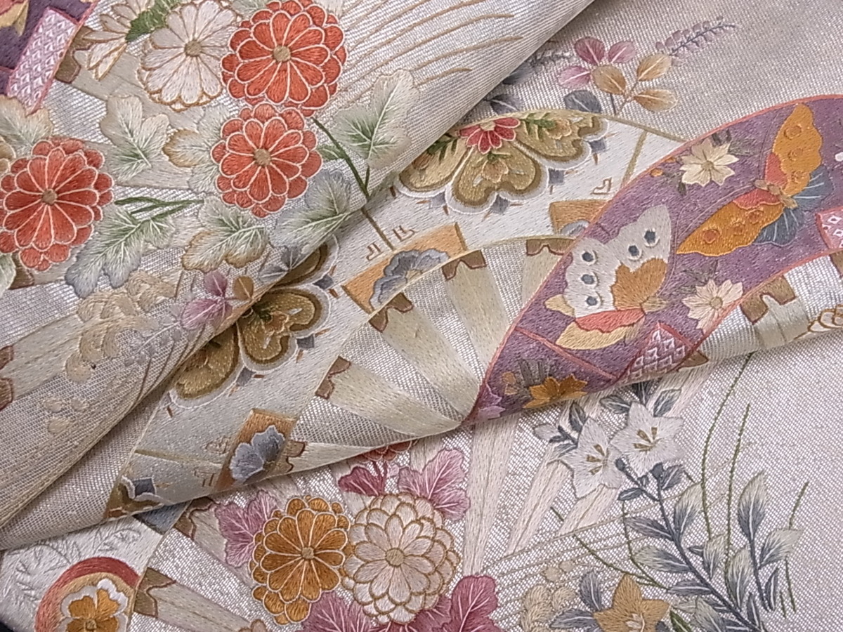 平和屋着物 太鼓柄袋帯 蘇州刺繍 総刺繍 片輪車花蝶文