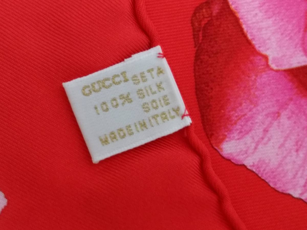 新品】GUCCI グッチ 薔薇柄 シルクスカーフ/ローズ/約86×86cm/レッド系