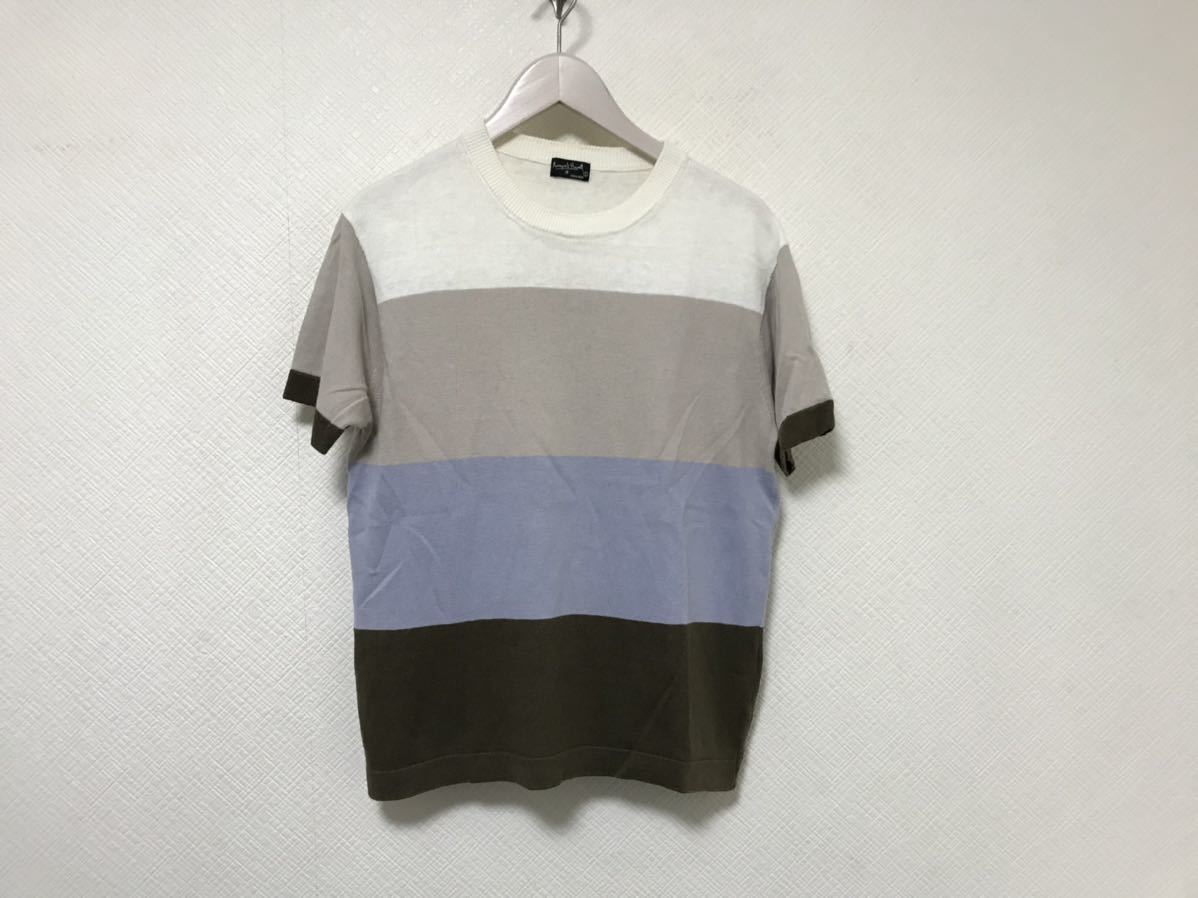 本物マーガレットハウエルMargaretHowellコットン麻リネンニットボーダー柄半袖TシャツメンズサーフスーツビジネスベージュL日本製