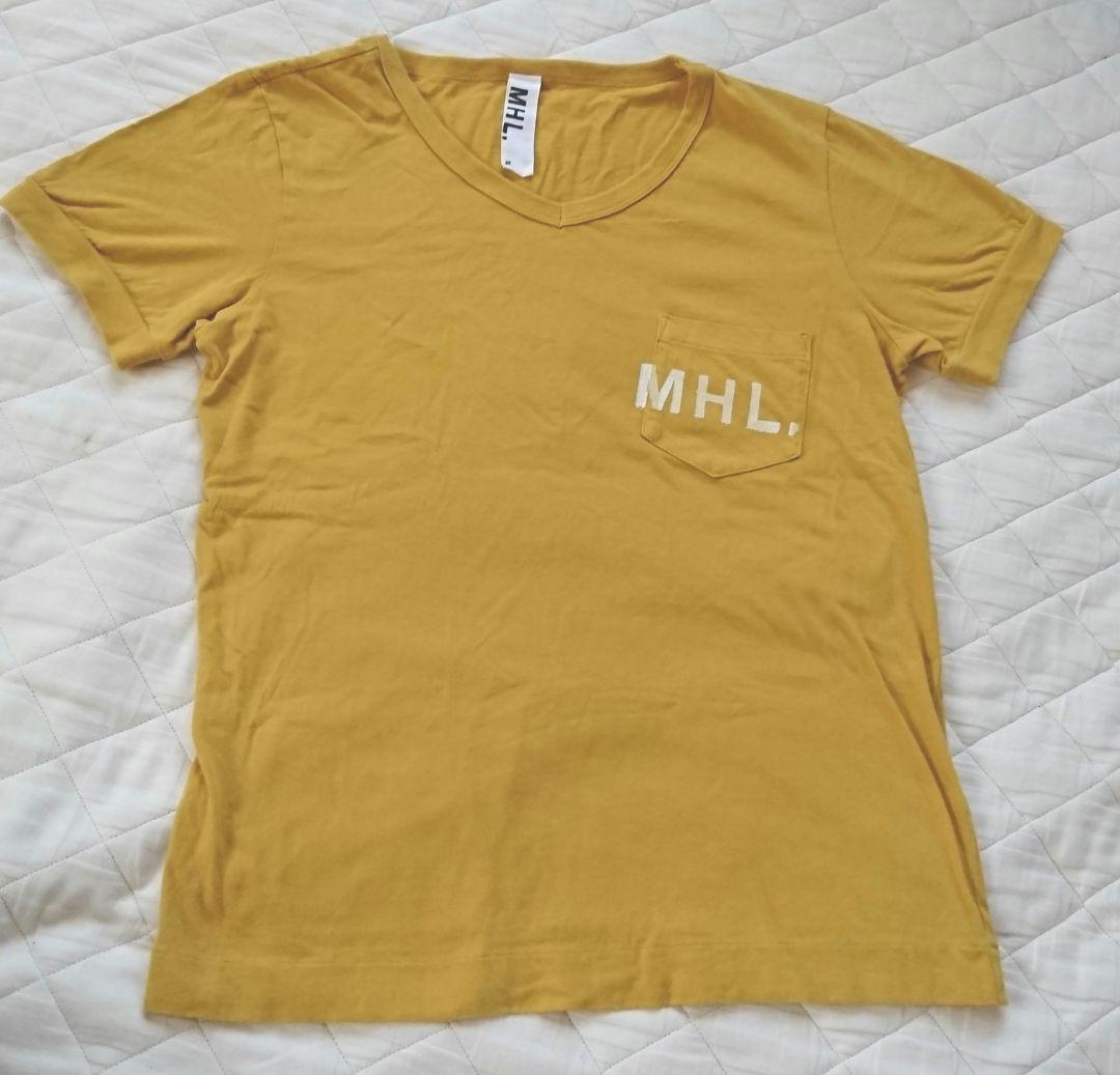 マーガレット ハウエル MHL 半袖 Tシャツ マスタード ロゴプリント 