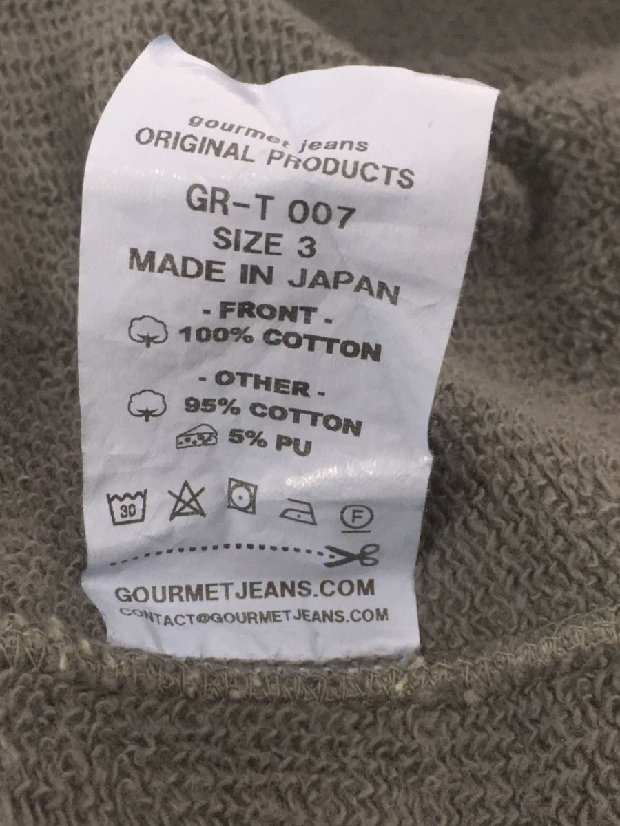 gourmet jeans◆HENLY SWEAT/GR-T 007/スウェット/3/コットン/GRY gourmet | HENRY Henley 007&frasl;スウェット&frasl;3&frasl;コットン&frasl;GRY Grey