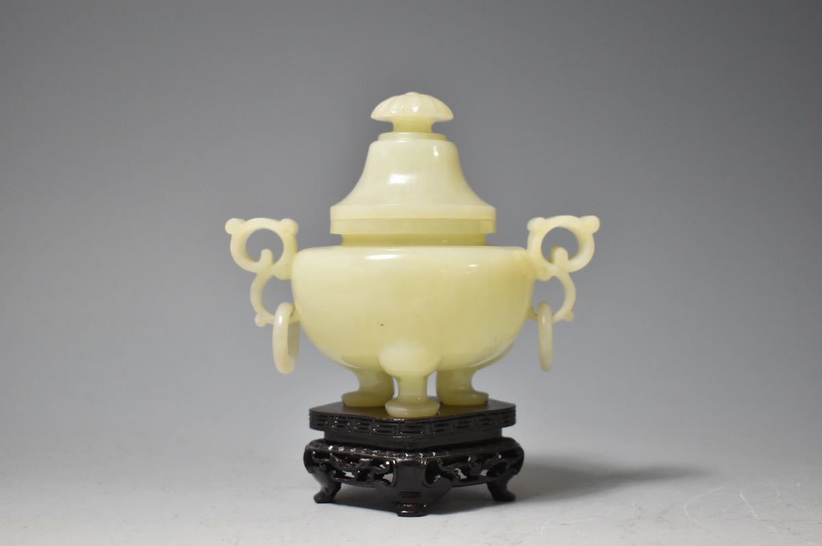 英】361 白砡香炉 台付 中国美術 朝鮮 石製 石彫 砡製品 骨董品 美術品