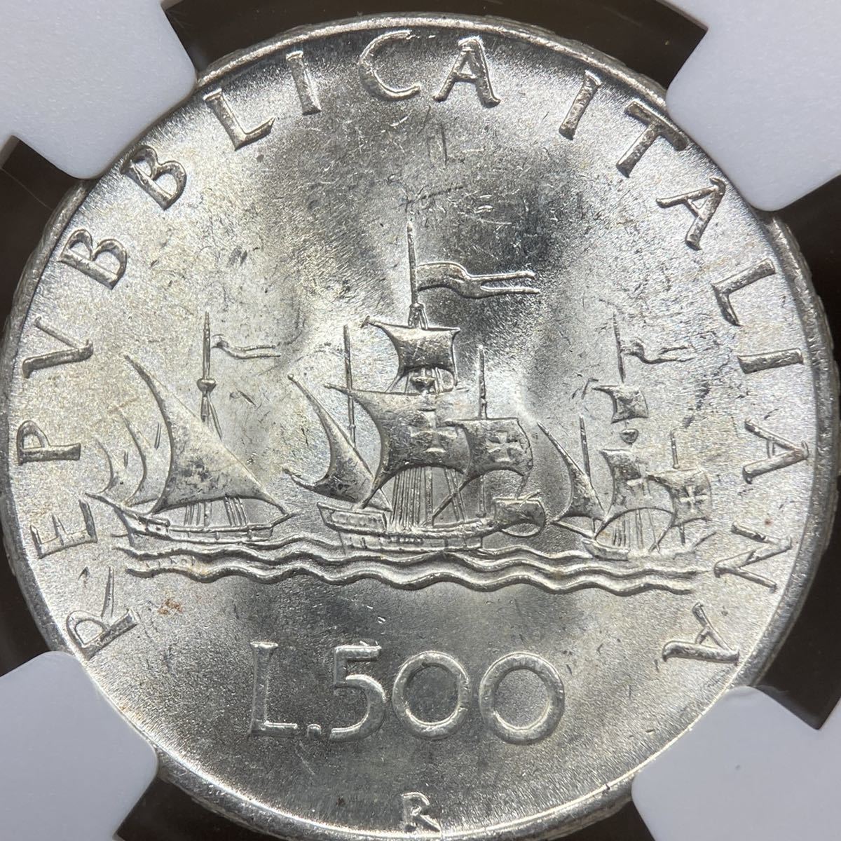 イタリア 500リラ銀貨☆1966年／未使用／PCGS MS65