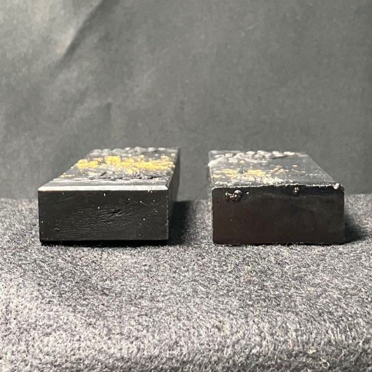 未使用含 古墨【 松鶴齊壽 寧楽 】金箔 MZY3460 2点 作品用 油煙墨
