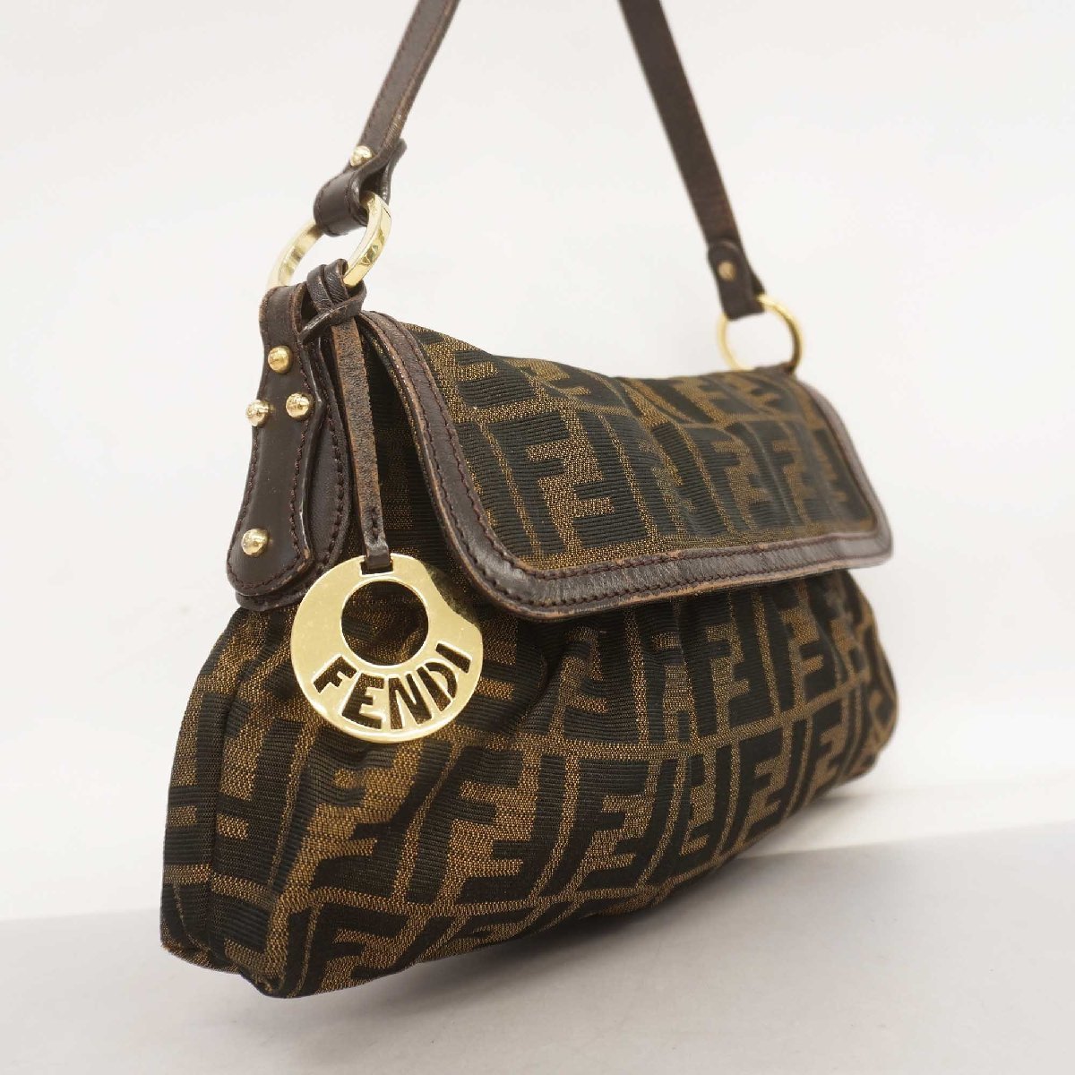 ズッカ キャンバス フェンディ ハンドバッグ ブラウン FENDI レザー 