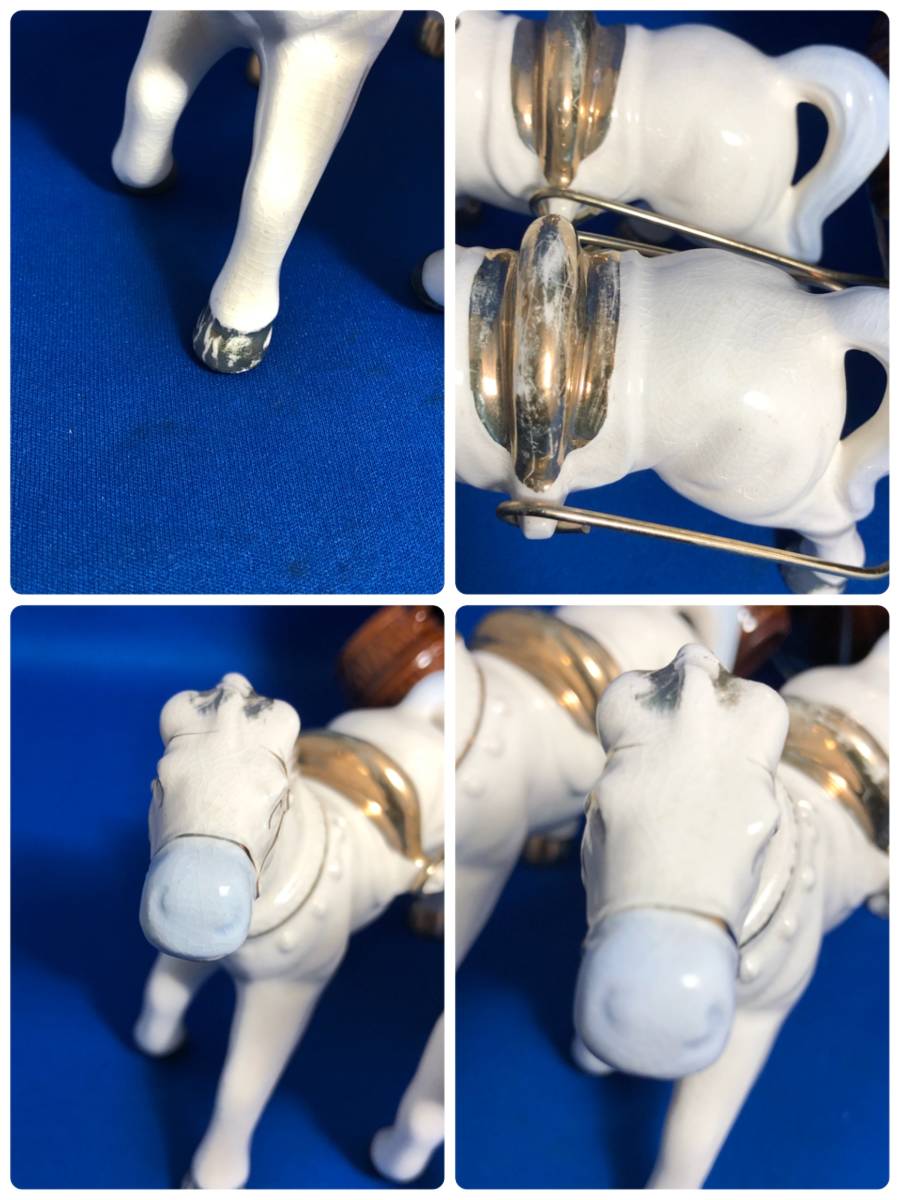 陶器製 馬車置物 白馬馬車陶器レトロオブジェ 陶器製 馬車置物 白馬馬車陶器レトロオブジェ