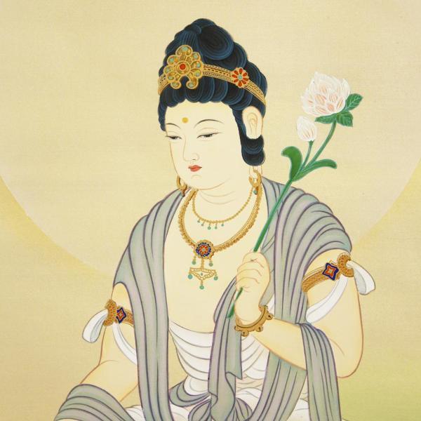 真作】【WISH】國井幸雪「慈母観音」日本画 金泥仕様 掛軸 絹本 共箱