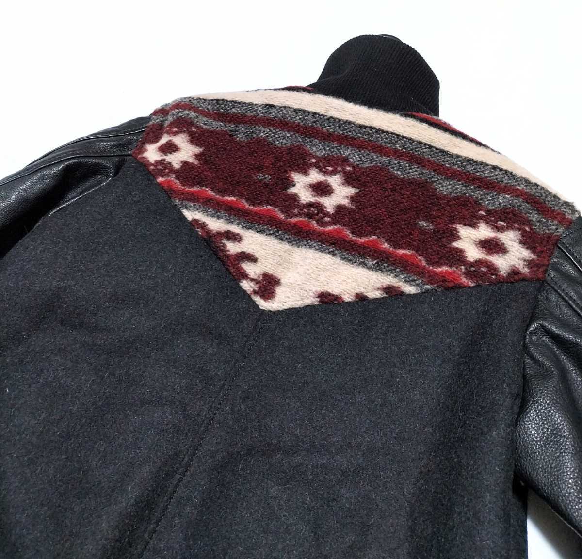 試着のみ未使用☆袖牛革』size:XS(S〜M相当) DIESEL ネイティブ柄切替 