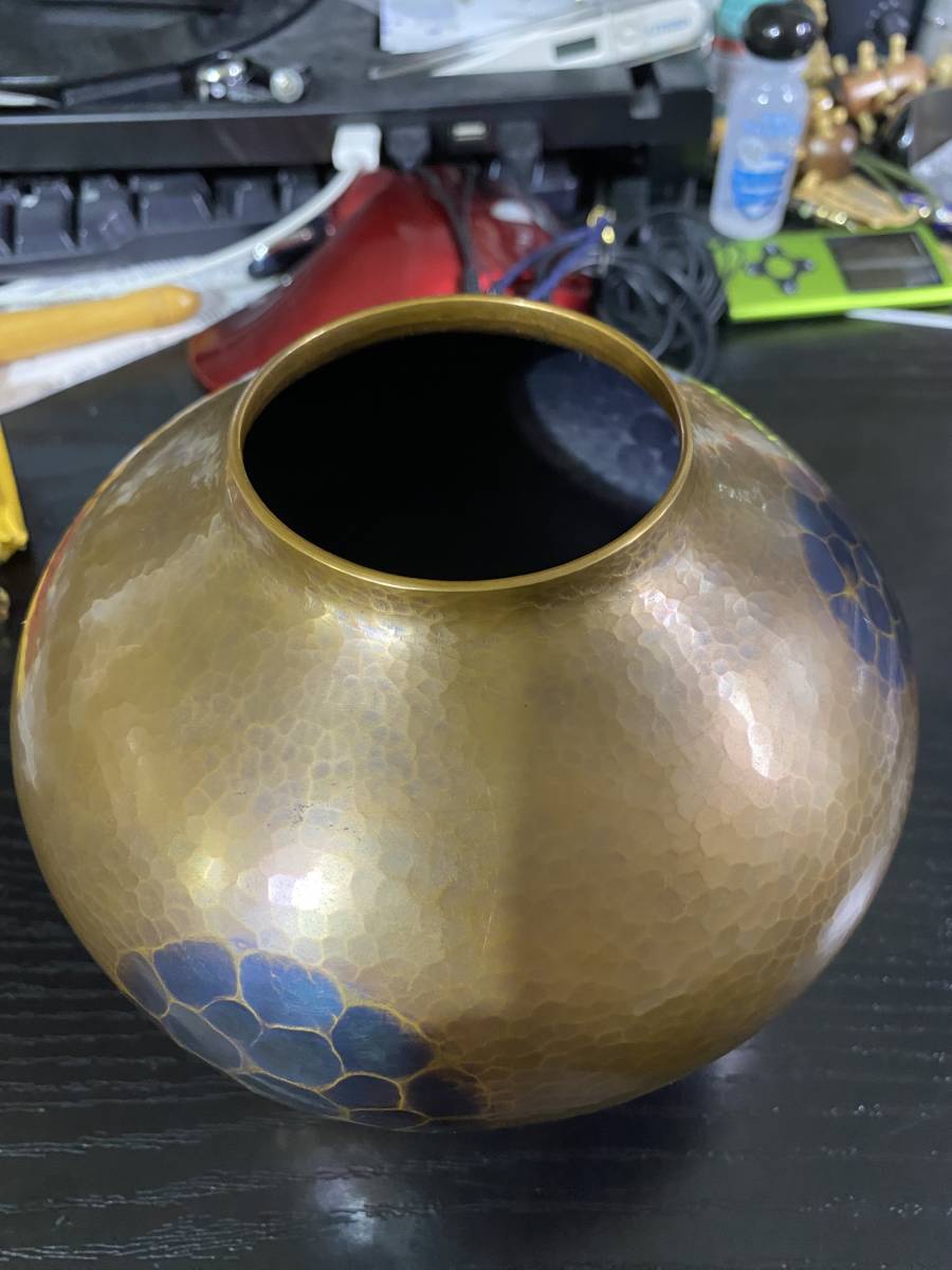 玉川堂 銅製 花瓶 鎚起銅器 花器 花入 亀甲文 壺 玉川堂「亀甲銅製花瓶」 鎚起銅器 花入 玉川堂「亀甲銅製花瓶」鎚起