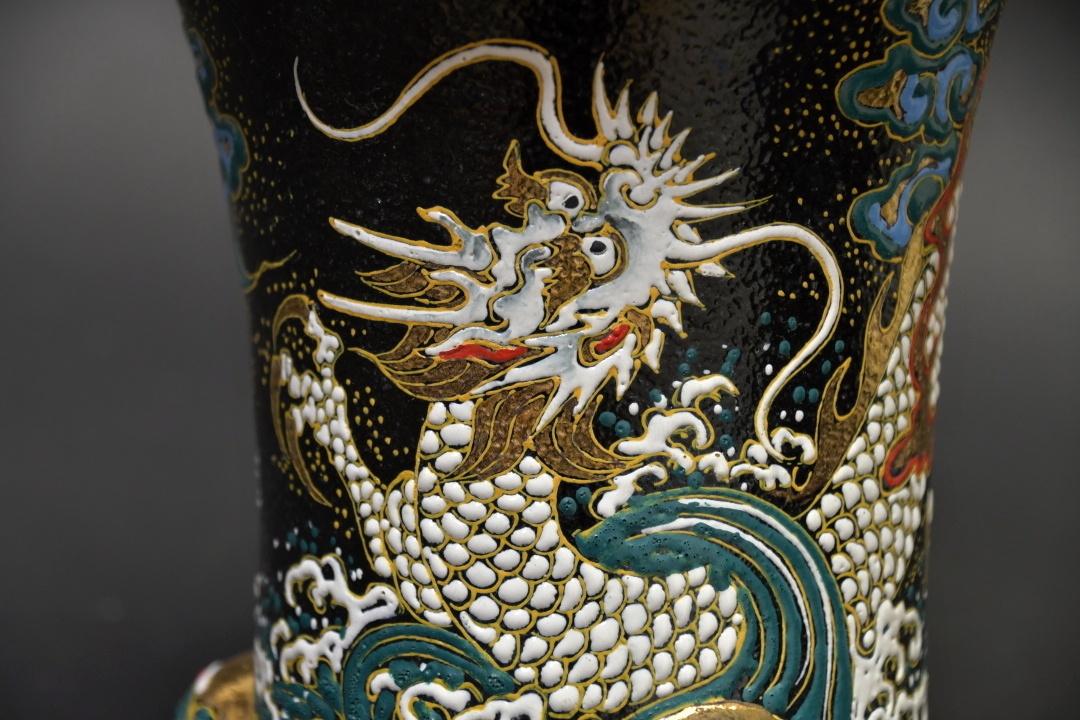 錦鉢 龍山作 富貴蘭鉢 楽焼 唐獅子牡丹図縁金鉢 !