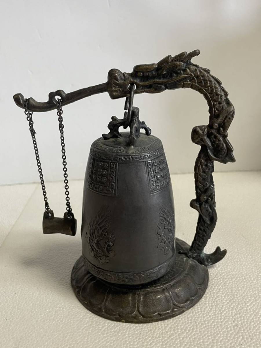 釣鐘 銅製 龍 龍枠 高さ約14.1cm 呼鈴 鐘 半鐘 風水 仏教美術