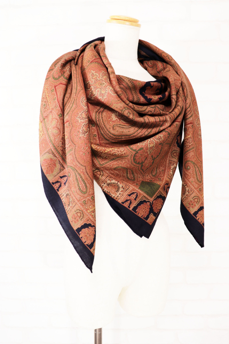 ☆美品☆ETROエトロ/イタリー製/大判スクエア/ウールシルクストール