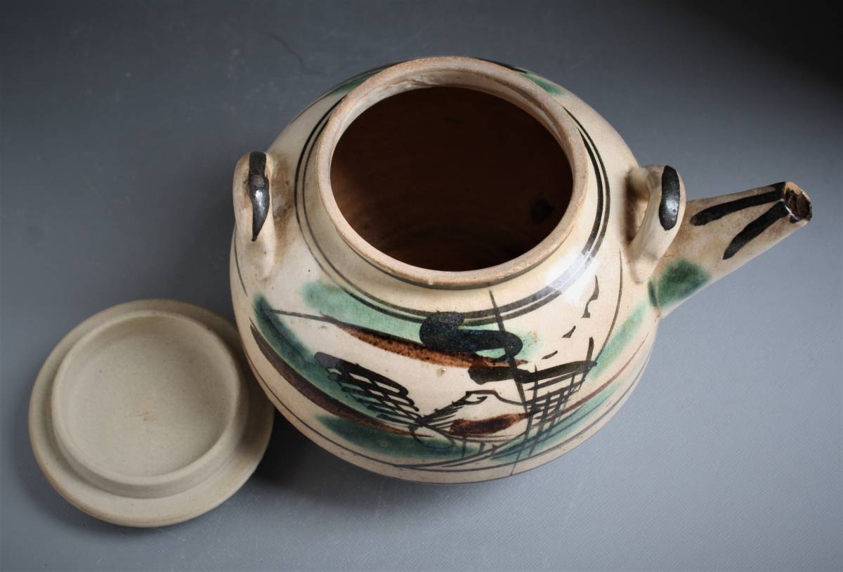時代古作品❗益子焼 皆川マス 絵付け 色絵 山水図 土瓶 急須