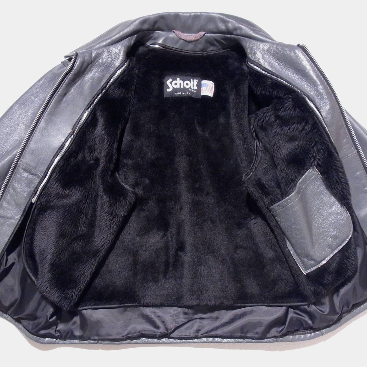 Schott【ショット襟付シングルライダース643/42レアカラーグレー/ボア