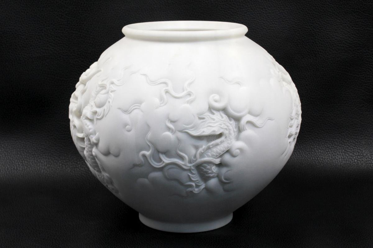 大理石製 壺 ツボ 龍彫刻 全高245mm 重さ11.6kg 統一教会(東洋彫刻
