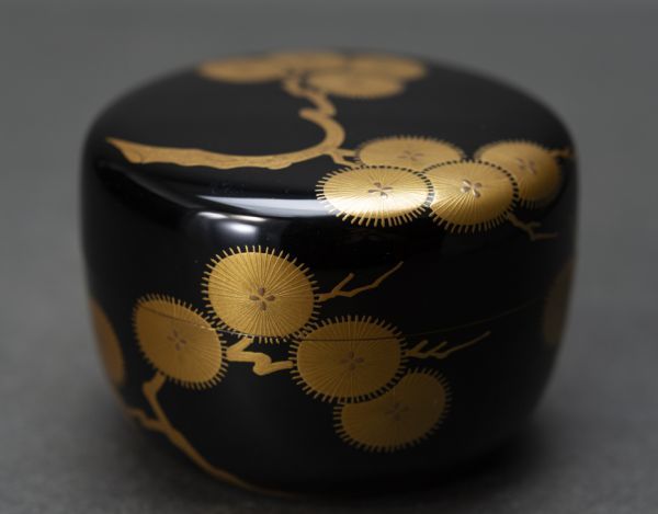 前端春斎 四季蒔絵 朱大棗 内梨子地『鵬雲斎書付』 共箱 茶道具