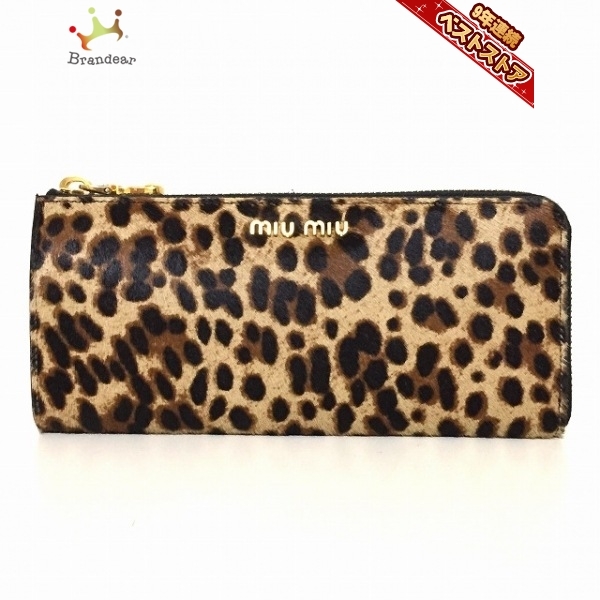  ミュウミュウ miumiu 長財布 - ハラコ ベージュ&times;ダークブラウン&times;ブラウン 豹柄/L字ファスナー 財布(女性用財布)｜売買されたオークション情報、yahooの商品情報をアーカイブ公開 - オー 服飾小物
