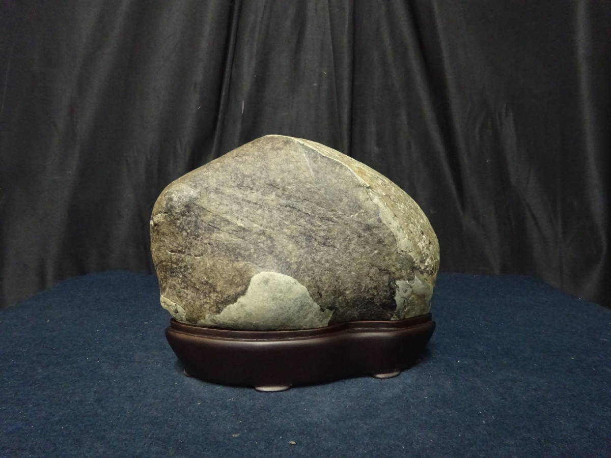 水石 【T7 盆石 鑑賞石 岐阜県 土岐石 紋石 台付き 高15cm 幅