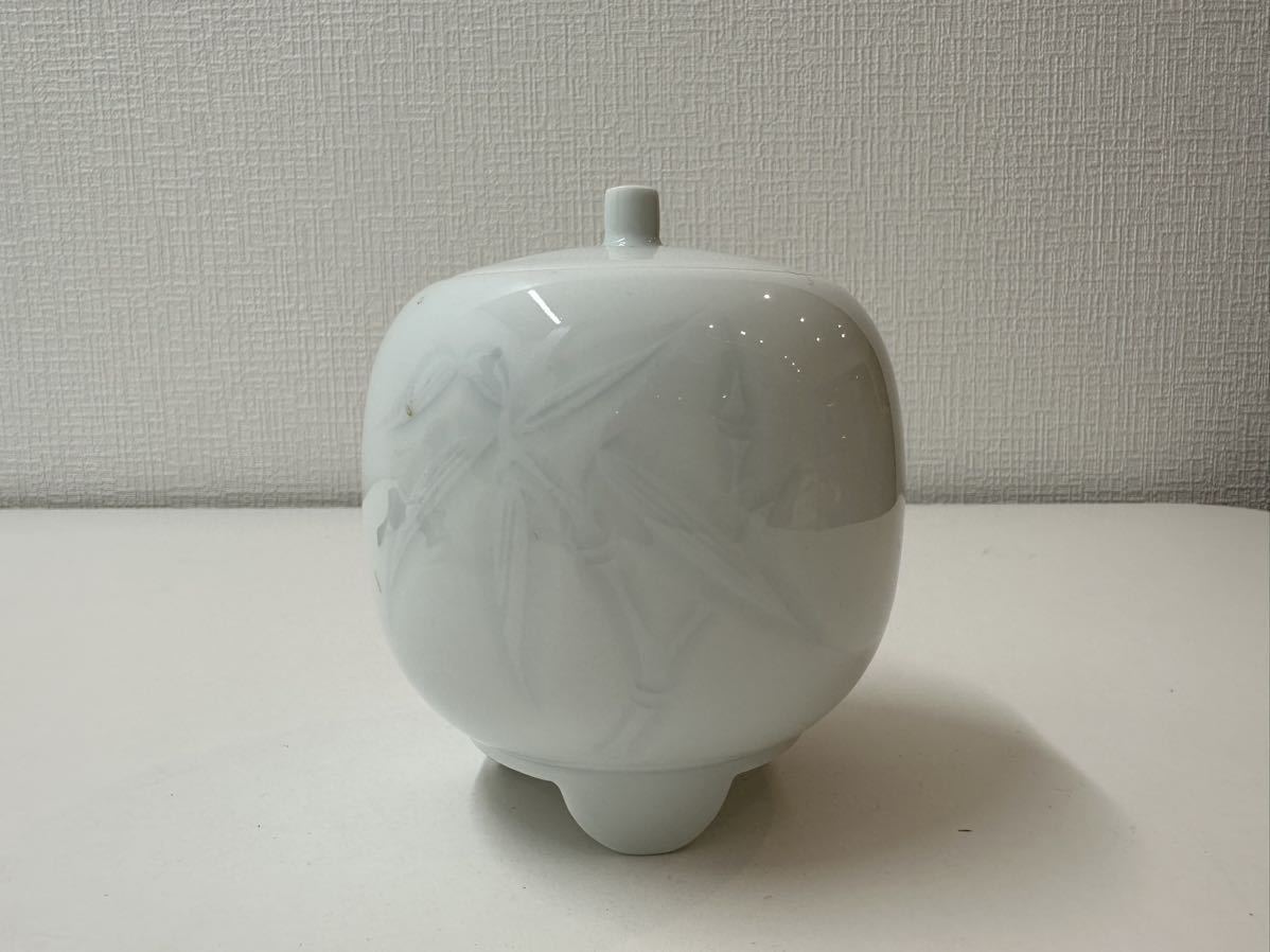人間国宝 井上萬二 青白磁彫文香炉 茶道具 本物保証 Inoue manji 井上