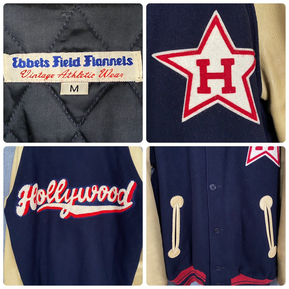 Ebbets Fiield Flannels 98年製 ビンテージ 袖革 レザー スタジャン エ 