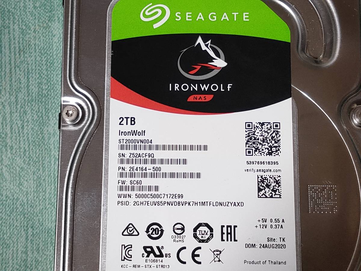 ☆即決☆Seagate 2TB IronWolf NAS ST20000VN004 通電279時間 3.5 