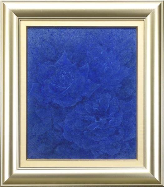 青木英夫「花」 白ばら 真作 額装 日本画 絵画 美術 肉筆(C5575) 額装