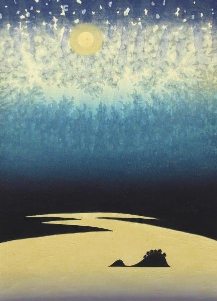 真作】【WISH】牧野宗則「光る海」木版画 8号大 1983年作 直筆サイン