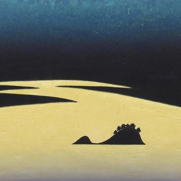 牧野宗則【光る道1985】木版画 真作】【WISH】牧野宗則「光る海」木版画 8号大 1983年作 直筆サイン