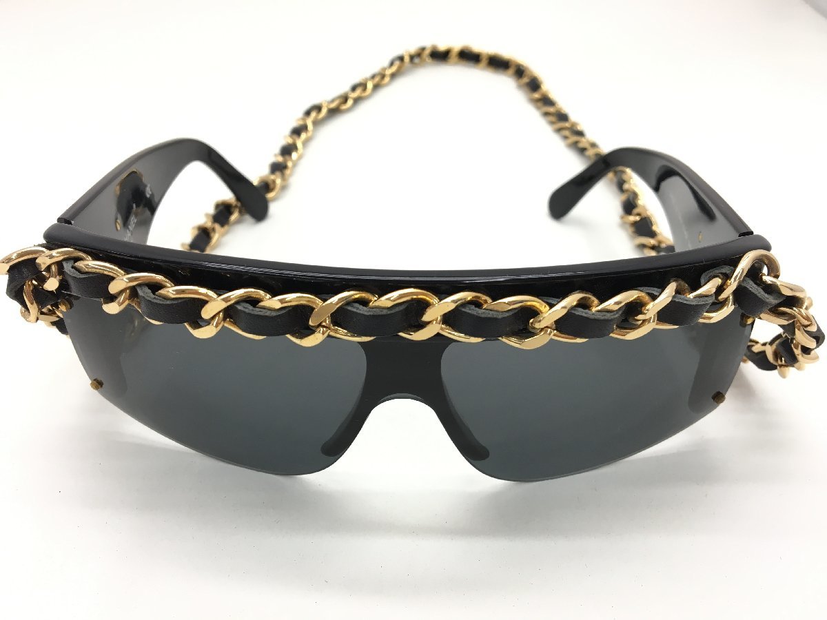 CHANEL ココマーク サングラス 度なし ブラック×ゴールド チェーン付き 中古【sw1005026】 ココマーク サングラス シャネル ボストン 05972 BSK501