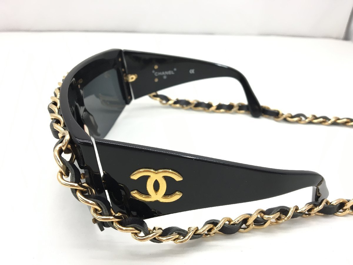 CHANEL ココマーク サングラス 度なし ブラック×ゴールド チェーン付き 中古【sw1005026】 ココマーク サングラス シャネル ボストン 05972 BSK501