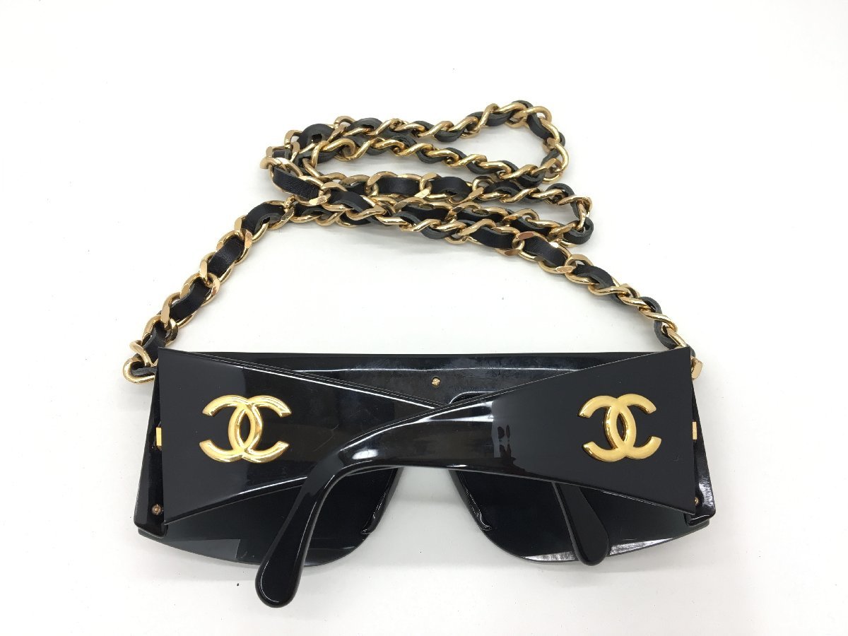 CHANEL ココマーク サングラス 度なし ブラック×ゴールド チェーン付き 中古【sw1005026】 ココマーク サングラス シャネル ボストン 05972 BSK501