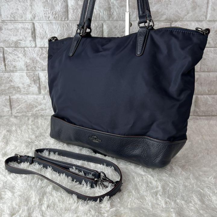 コーチ F57902 ショルダーバッグ 2way ハンドバッグ 肩掛け 紺
