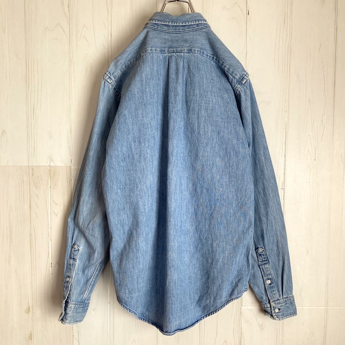 80s USA製 緑タグ ラルフローレン デニムシャツ カラーポニー刺繍 