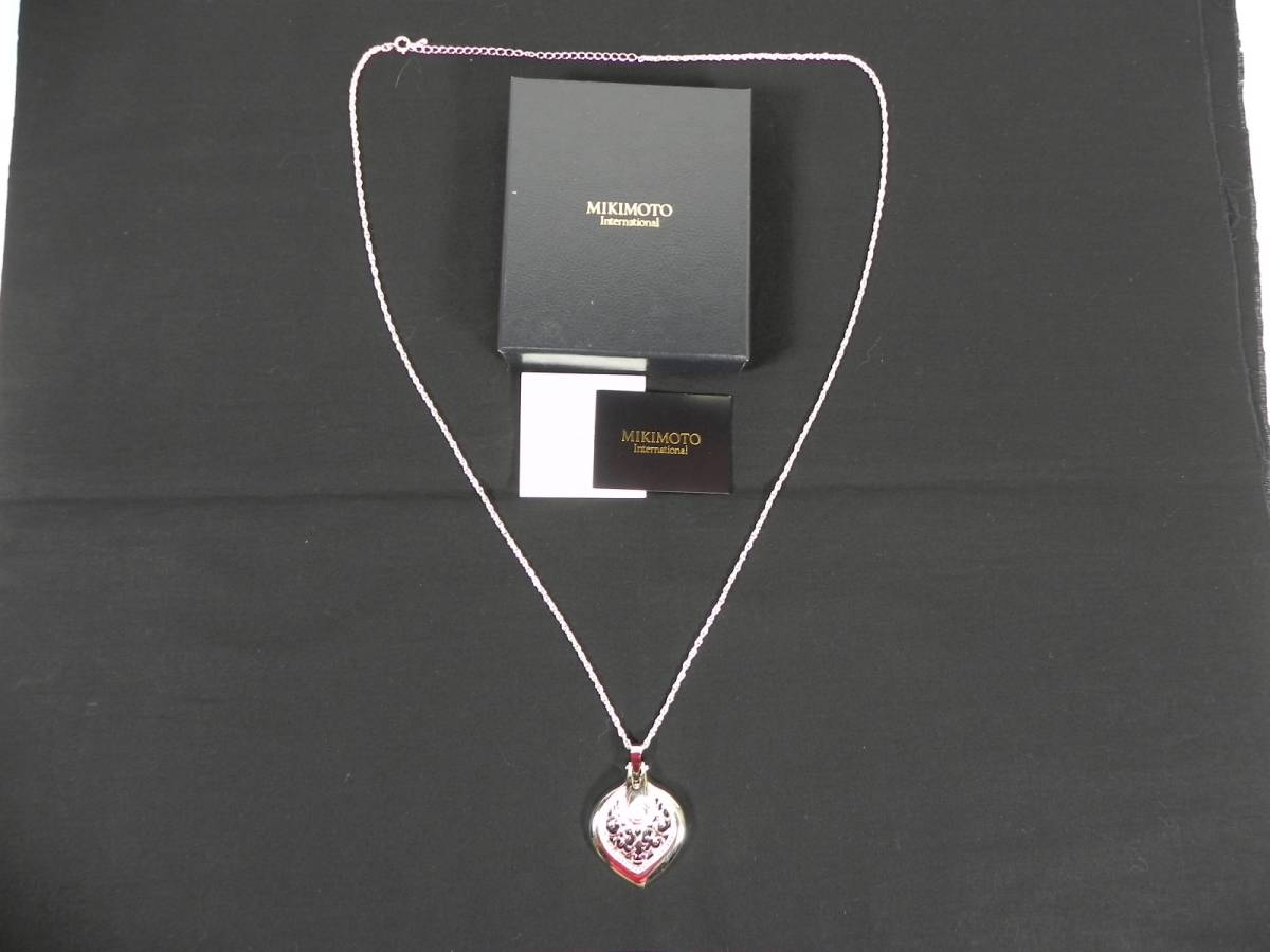 [Q7978]MIKIMOTO/ミキモト ペンダントルーペ 真珠付 ロングネックレス 元箱付