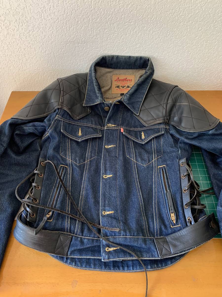 KADOYA カドヤ レザー切替 デニムジャケット ジージャン LL バイク乗り