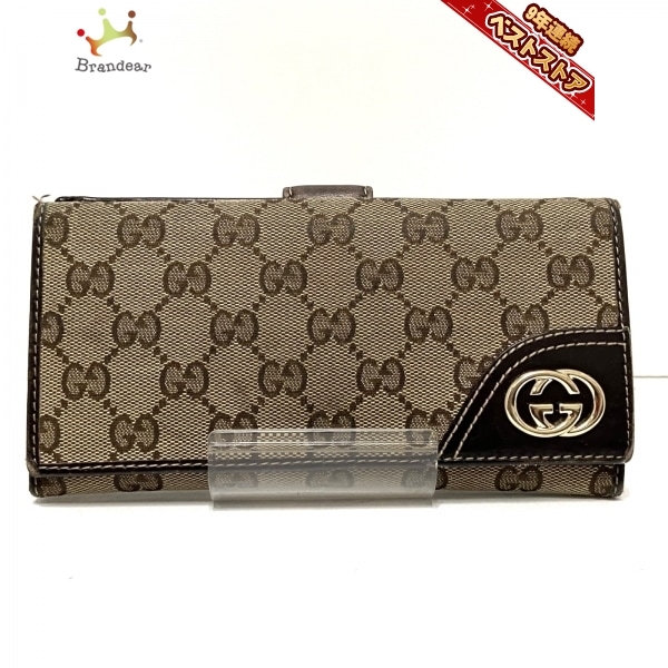 グッチ GUCCI 長財布 181593 GG柄 ジャガード×レザー ベージュ×ダーク 