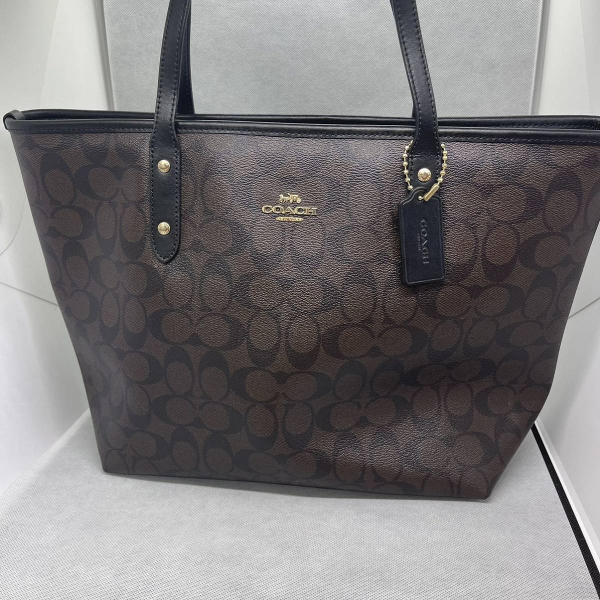 1362 極美品 COACH コーチ シグネチャー PVC×レザー トートバッグ 