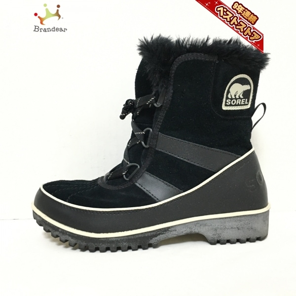 ソレル SOREL ショートブーツ 23.5 スエード×レザー 黒×白 レディース 