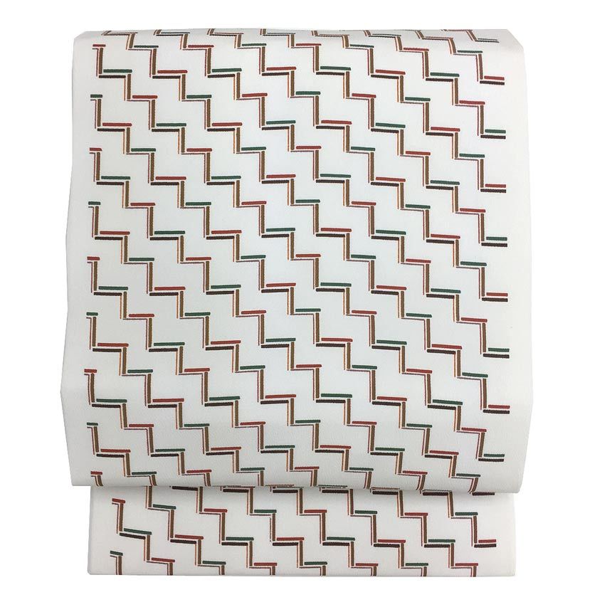 京やK256 洗える名古屋帯 全通柄 長尺 3.8メートルの名古屋帯 九寸名古屋仕立て 幾何学文様 未使用 カジュアル～セミフォーマル