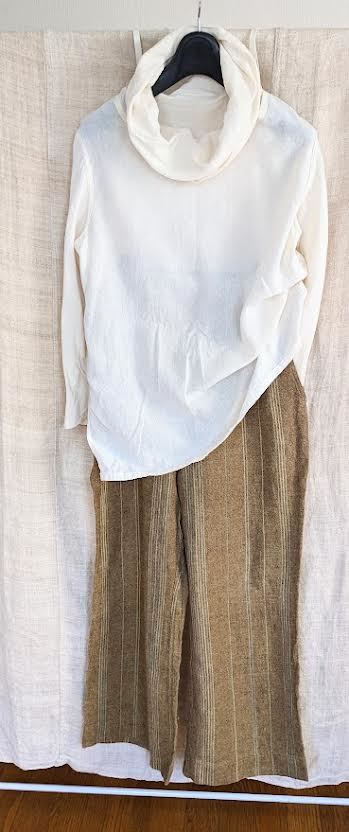 うさとの服 草木染ロングベスト+パンツ+オフタートルブラウス USED  