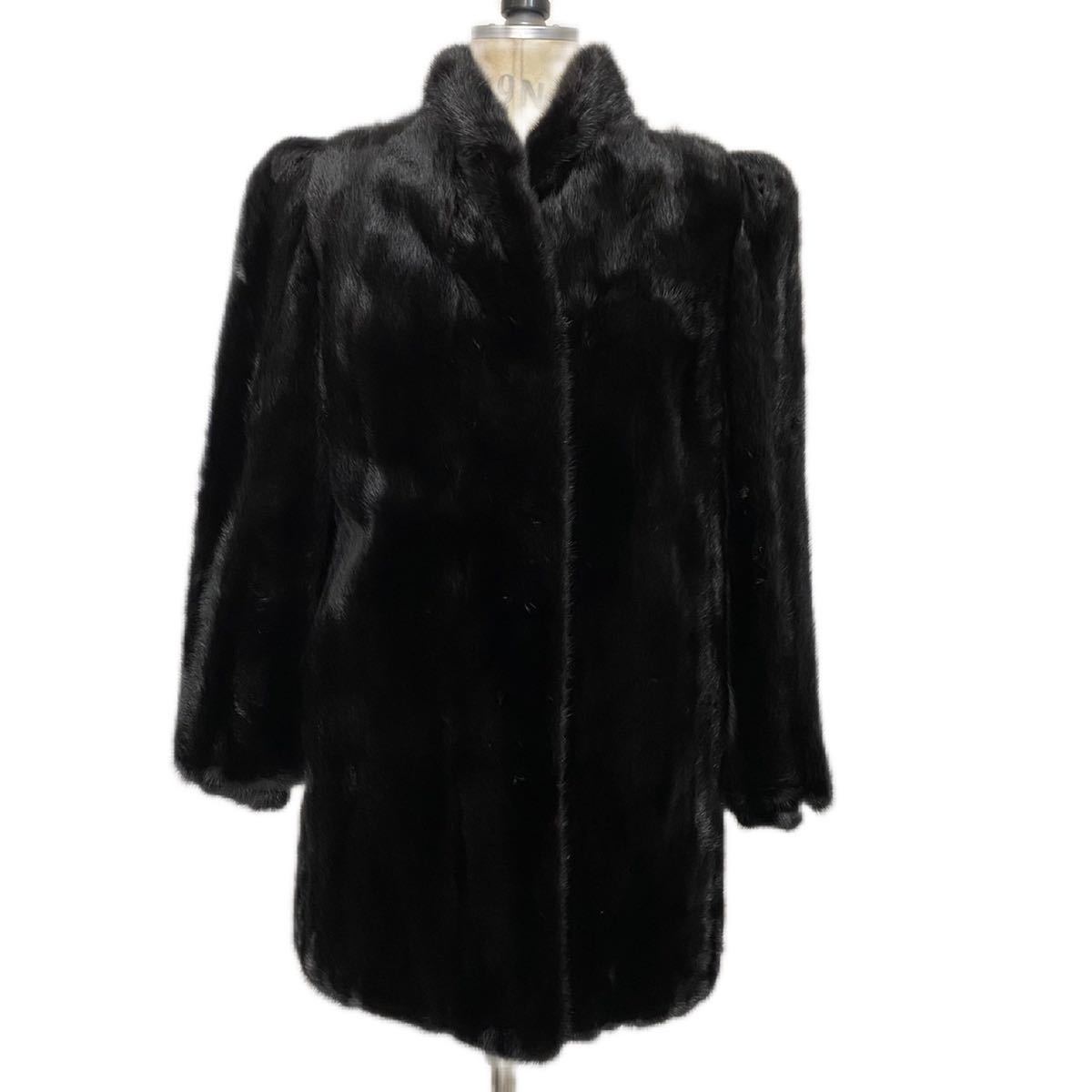 レディース 美品☆SAGA MINK 銀サガ ノーカラーコートリアルファー 11