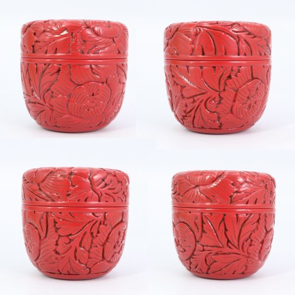 e2814【村上堆朱 泉山造】牡丹唐草文 棗 山田耕平 茶道具 共箱 栞付