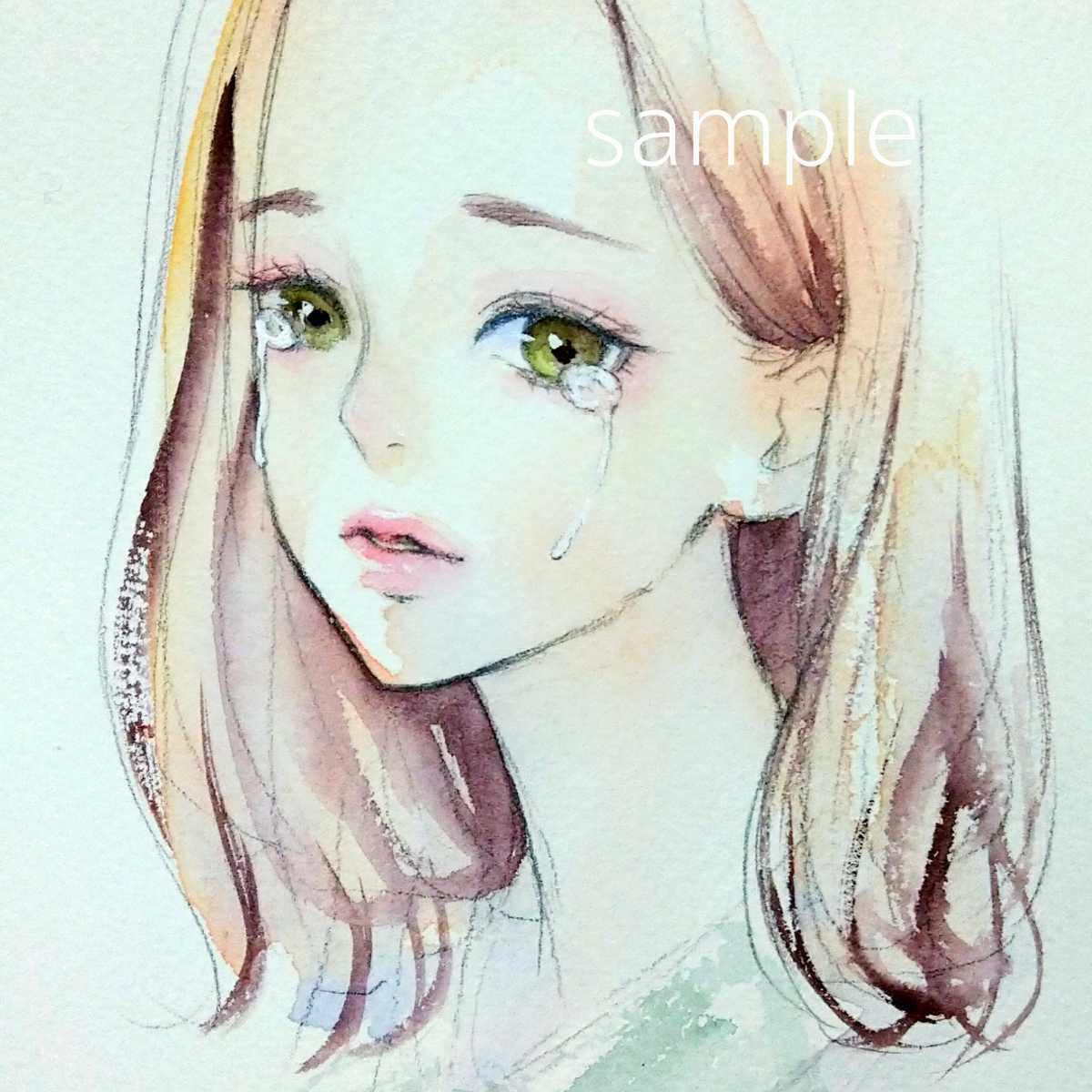 肉筆原画 手描きイラスト 水彩画 美人画 オリジナル ドローイング 絵画 