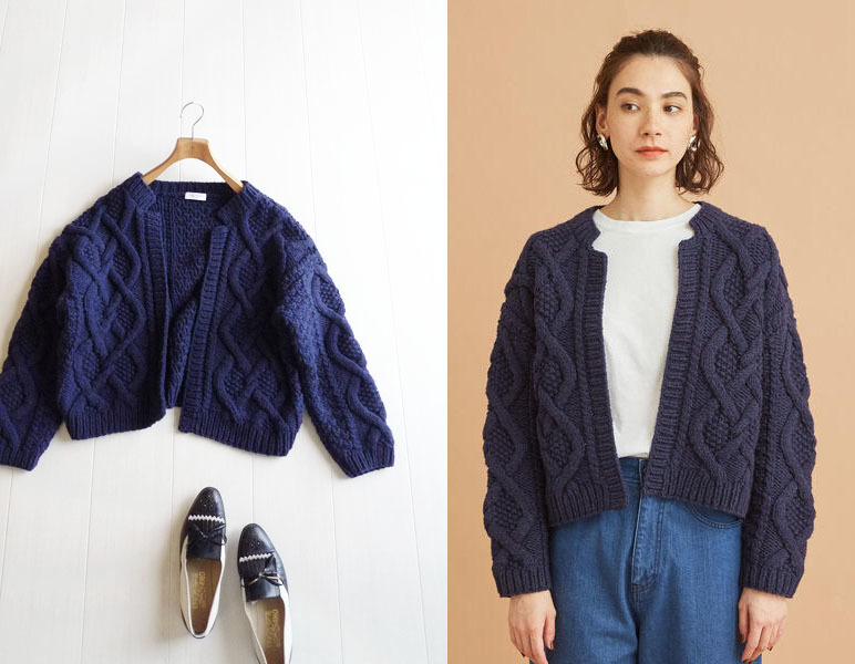 B&Y ユナイテッドアローズ 定価2,2万 ざっくりケーブル柄カーディガン