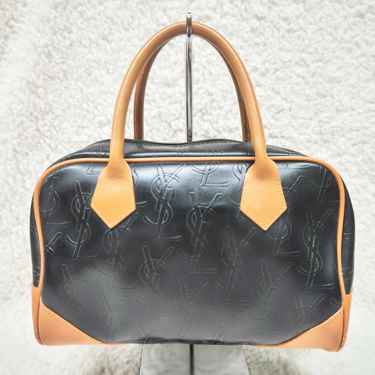 新作，新作登場 YSL イヴサンローラン ミニボストン ハンドバッグ バッグ 鞄 手提げ PVC レザー ブラック 黒 ブラウン コニャック ヴィンテージ レディース(かばん、バッグ)｜売買されたオークション情報、yah かばん、バッグ