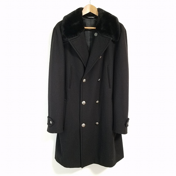 #wnc ヴェルサス VERSUS コート 38/52 黒 フェイクファー 銀ボタン ライオン イタリア製 メンズ [766753]