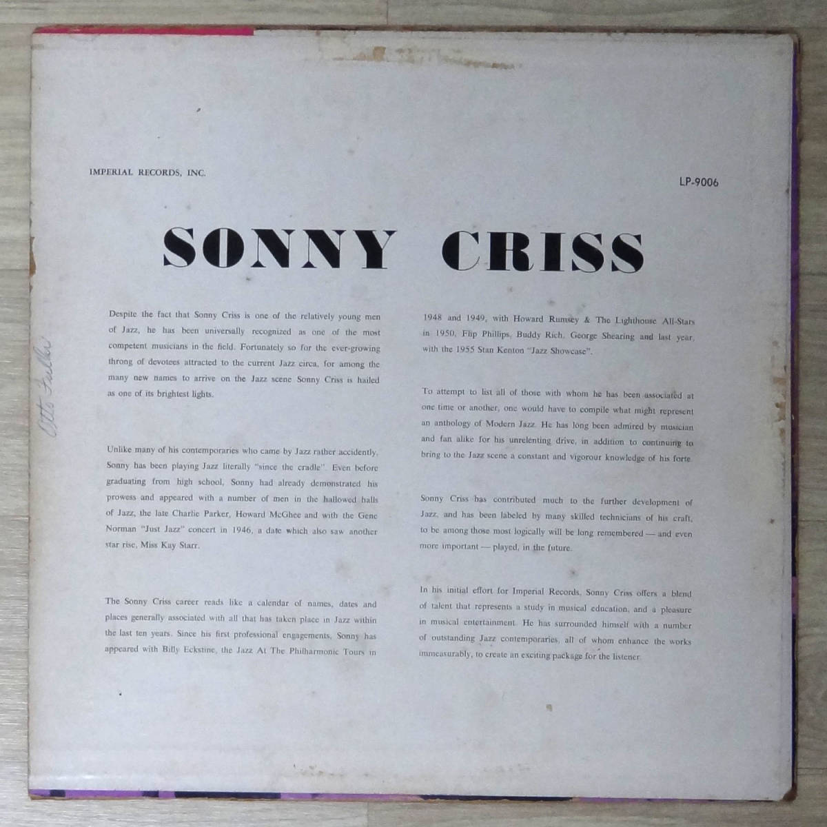 Imperial ⁄ Criss Jazz SONNY Sonny CRISS U.S.A. | IMPERIAL – USA